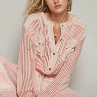 POL Texture Woven Button Down Hooded Shirt with Drawstring Hem-Sweatshirts & Hoodies-Trendsi-[option4]-[option5]-[option6]-[option7]-[option8]-Shop-Boutique-Clothing-for-Women-Online