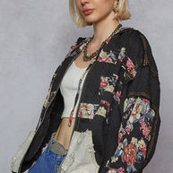 POL Zip Up Floral and Lace Patch Washed Jacket-Jacket-Trendsi-[option4]-[option5]-[option6]-[option7]-[option8]-Shop-Boutique-Clothing-for-Women-Online