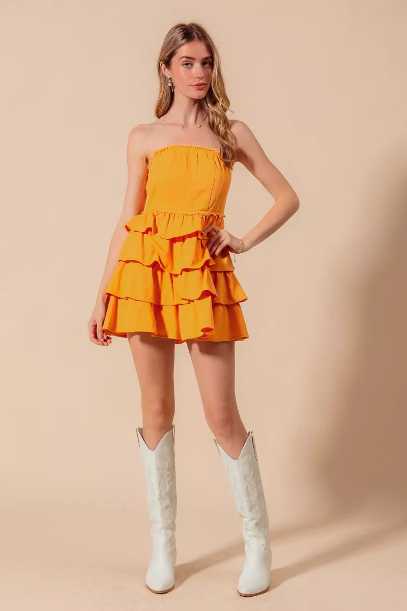 SO ME Strapless Ruffle Layered Game Day Cheer Up Dress-Dresses-Trendsi-[option4]-[option5]-[option6]-[option7]-[option8]-Shop-Boutique-Clothing-for-Women-Online