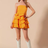 SO ME Strapless Ruffle Layered Game Day Cheer Up Dress-Dresses-Trendsi-[option4]-[option5]-[option6]-[option7]-[option8]-Shop-Boutique-Clothing-for-Women-Online