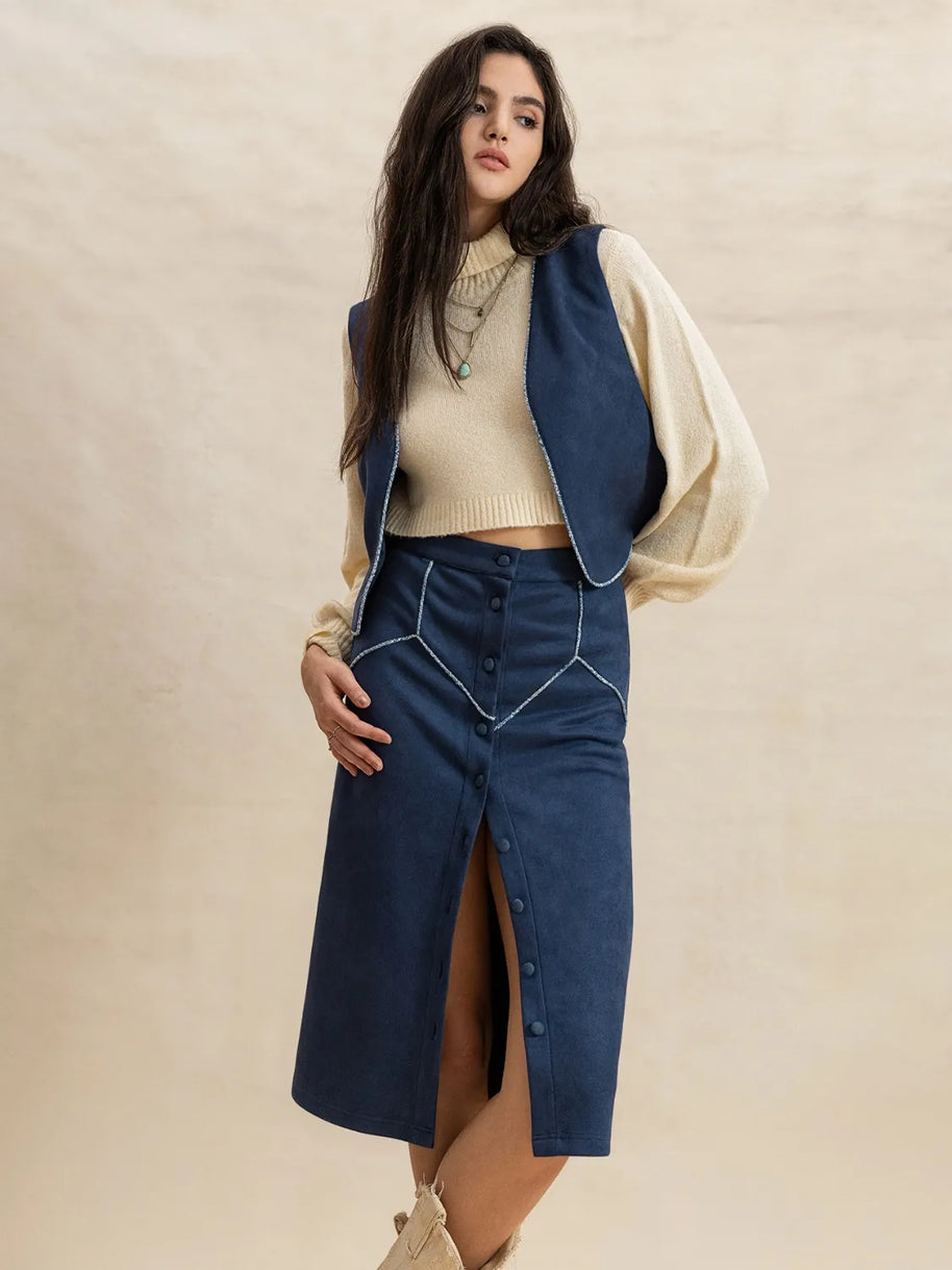 Open Front Vest and Buttoned Skirt Set-sets-Trendsi-[option4]-[option5]-[option6]-[option7]-[option8]-Shop-Boutique-Clothing-for-Women-Online