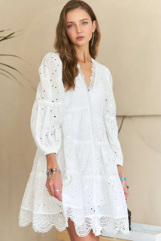 ADORA Lace Detail Tiered Eyelet V-Neck Babydoll Dress-Dresses-Trendsi-[option4]-[option5]-[option6]-[option7]-[option8]-Shop-Boutique-Clothing-for-Women-Online