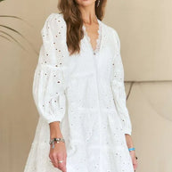 ADORA Lace Detail Tiered Eyelet V-Neck Babydoll Dress-Dresses-Trendsi-[option4]-[option5]-[option6]-[option7]-[option8]-Shop-Boutique-Clothing-for-Women-Online