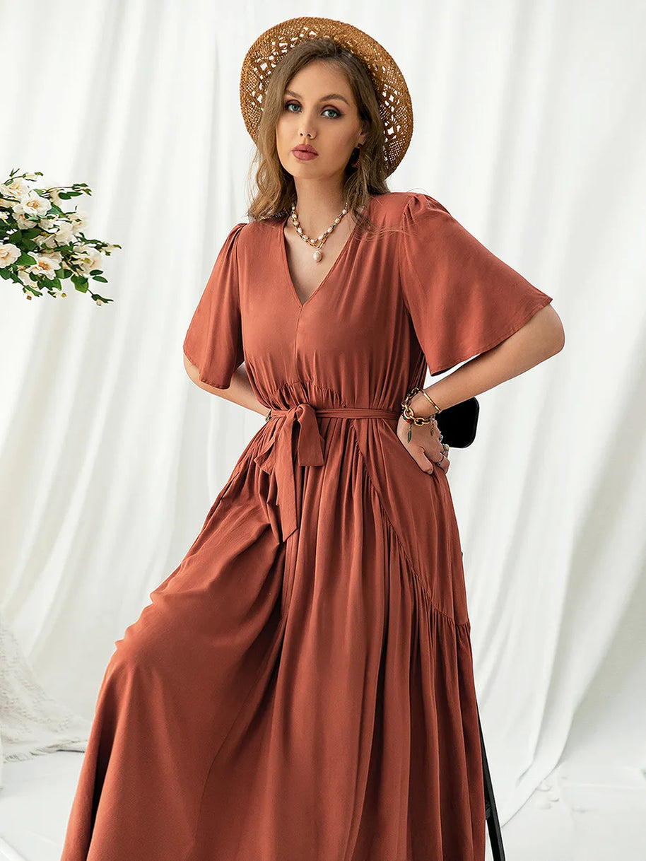 Plus Size V-Neck Flutter Sleeve Dress-Dresses-Trendsi-[option4]-[option5]-[option6]-[option7]-[option8]-Shop-Boutique-Clothing-for-Women-Online