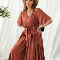 Plus Size V-Neck Flutter Sleeve Dress-Dresses-Trendsi-[option4]-[option5]-[option6]-[option7]-[option8]-Shop-Boutique-Clothing-for-Women-Online
