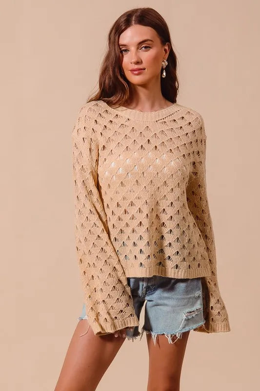 SO ME Geometric Pattern Open Knit Lightweight Sweater-Sweaters-Trendsi-[option4]-[option5]-[option6]-[option7]-[option8]-Shop-Boutique-Clothing-for-Women-Online