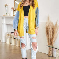 ADORA Full Size Frayed Denim Sleeve Sweater Cardigan-Coats & Jackets-Trendsi-[option4]-[option5]-[option6]-[option7]-[option8]-Shop-Boutique-Clothing-for-Women-Online