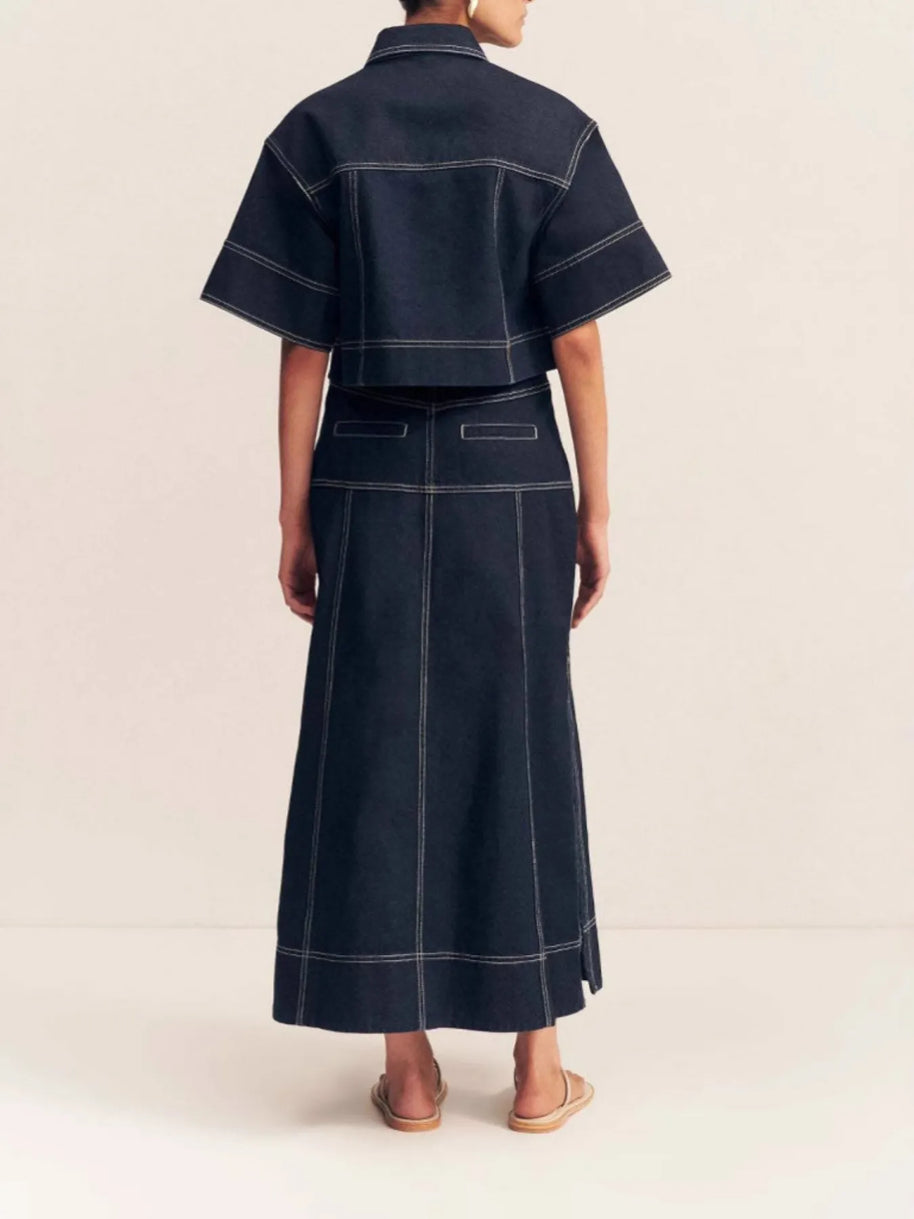 High-Waist Side Slit Contrast Stitch Denim Maxi Skirt-Skirts-Trendsi-[option4]-[option5]-[option6]-[option7]-[option8]-Shop-Boutique-Clothing-for-Women-Online