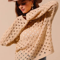 SO ME Geometric Pattern Open Knit Lightweight Sweater-Sweaters-Trendsi-[option4]-[option5]-[option6]-[option7]-[option8]-Shop-Boutique-Clothing-for-Women-Online