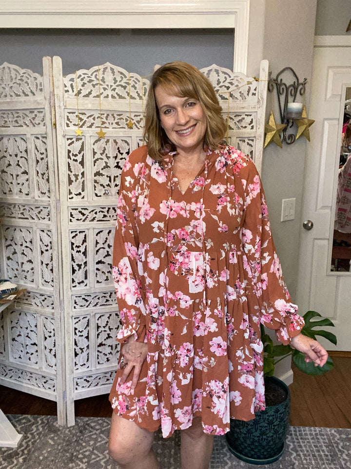 Fall Floral Flounce Sleeve Tiered Dress-Trendsi-[option4]-[option5]-[option6]-[option7]-[option8]-Shop-Boutique-Clothing-for-Women-Online