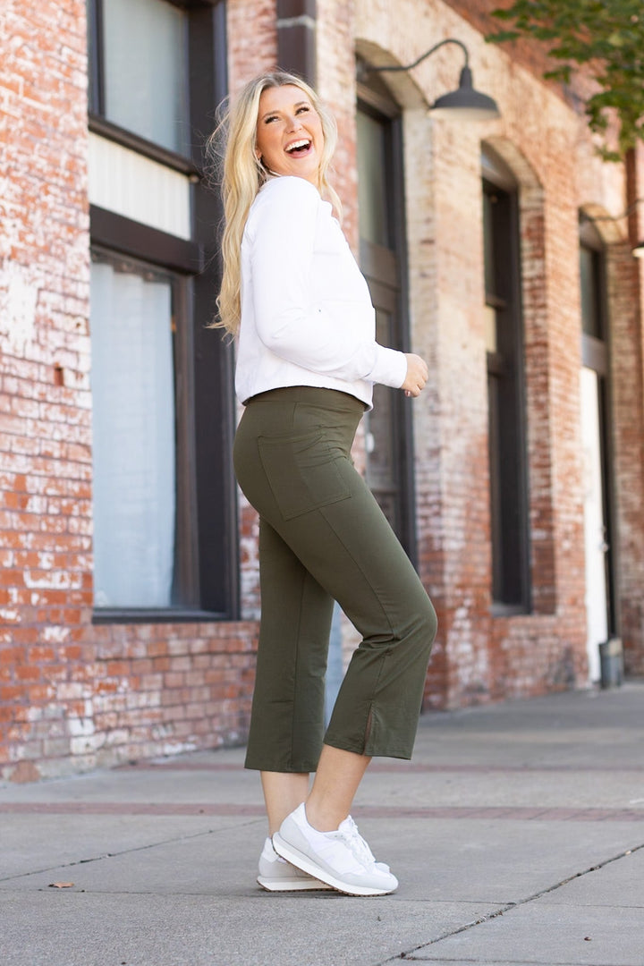 The Shyla - Olive High Waisted Gaucho Pants