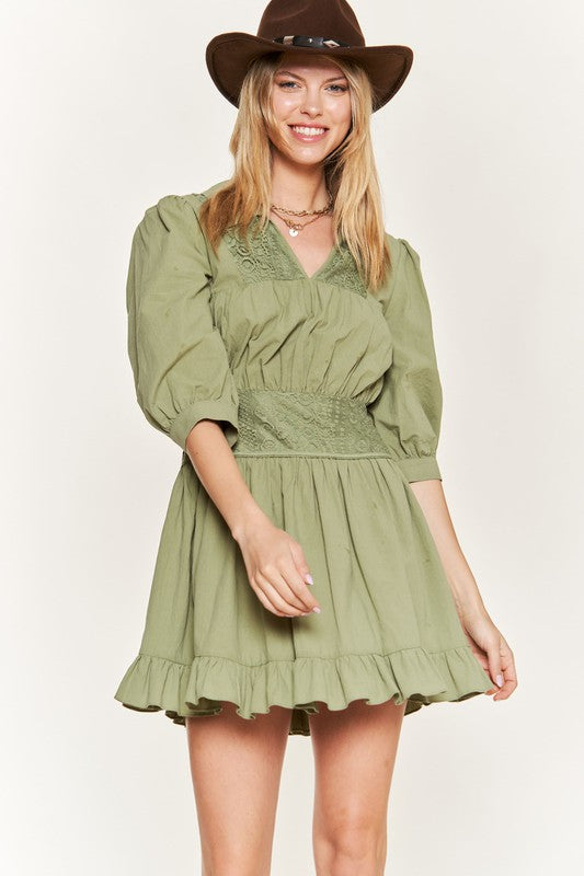 Eyelet detail 3/4 sleeve short dress-Jade By Jane-[option4]-[option5]-[option6]-[option7]-[option8]-Shop-Boutique-Clothing-for-Women-Online