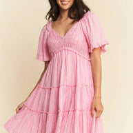 Davi & Dani Jacquard Checker Smocking Tiered Dress-Dresses-Trendsi-[option4]-[option5]-[option6]-[option7]-[option8]-Shop-Boutique-Clothing-for-Women-Online