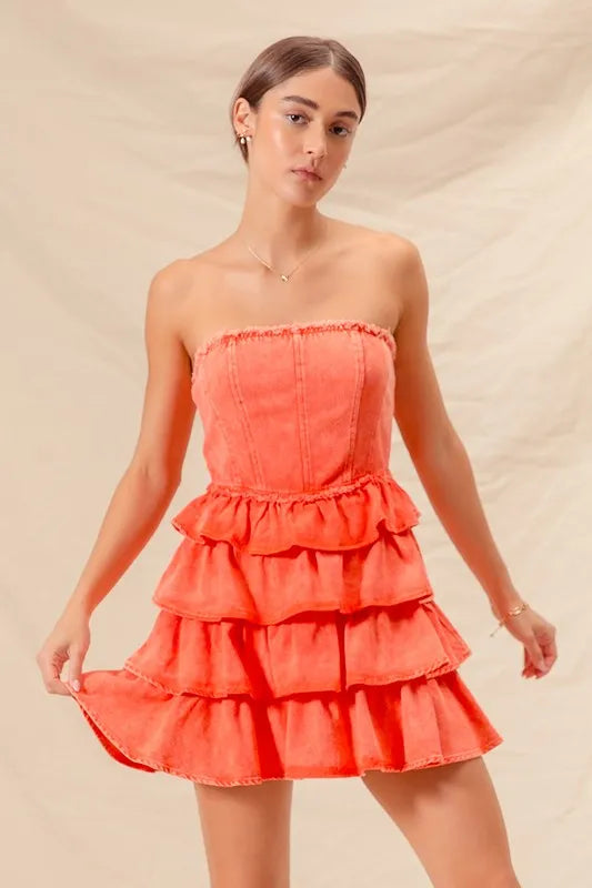 SO ME Strapless Ruffle Layered Game Day Cheer Up Dress-Dresses-Trendsi-[option4]-[option5]-[option6]-[option7]-[option8]-Shop-Boutique-Clothing-for-Women-Online