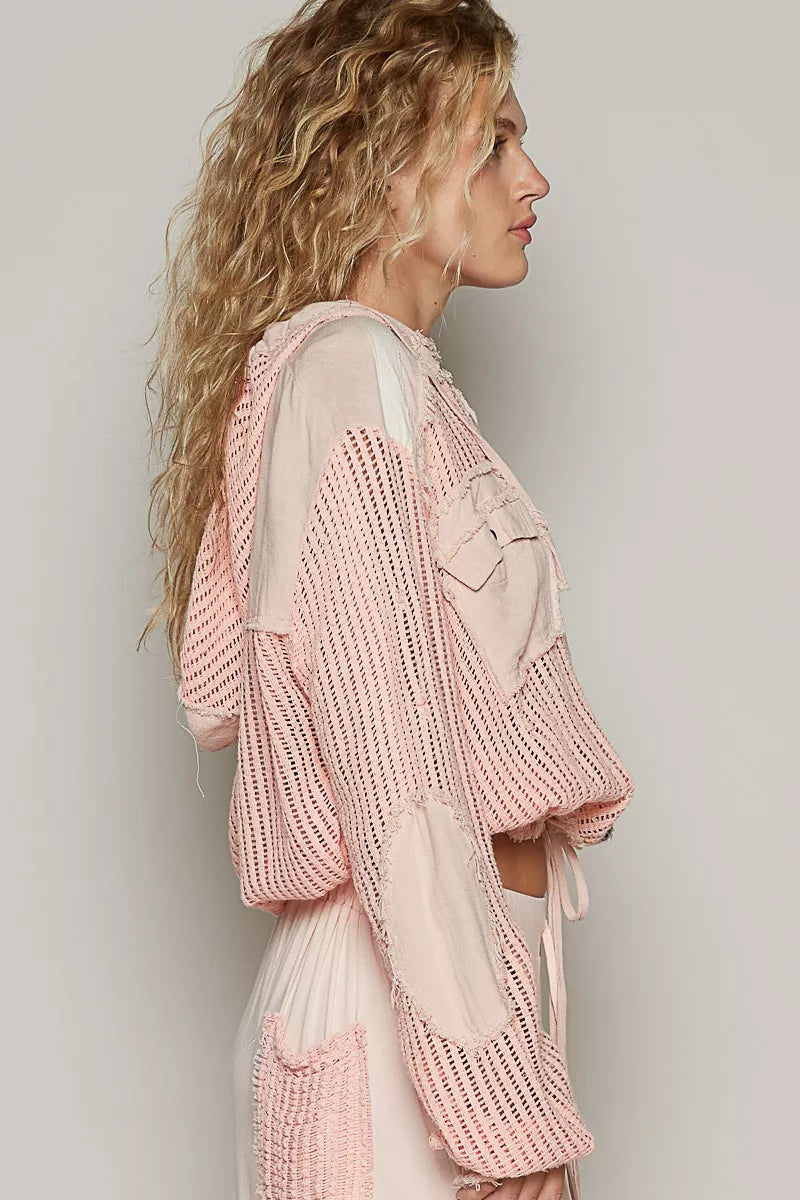 POL Texture Woven Button Down Hooded Shirt with Drawstring Hem-Sweatshirts & Hoodies-Trendsi-[option4]-[option5]-[option6]-[option7]-[option8]-Shop-Boutique-Clothing-for-Women-Online