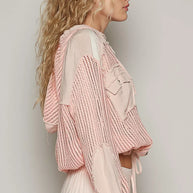 POL Texture Woven Button Down Hooded Shirt with Drawstring Hem-Sweatshirts & Hoodies-Trendsi-[option4]-[option5]-[option6]-[option7]-[option8]-Shop-Boutique-Clothing-for-Women-Online