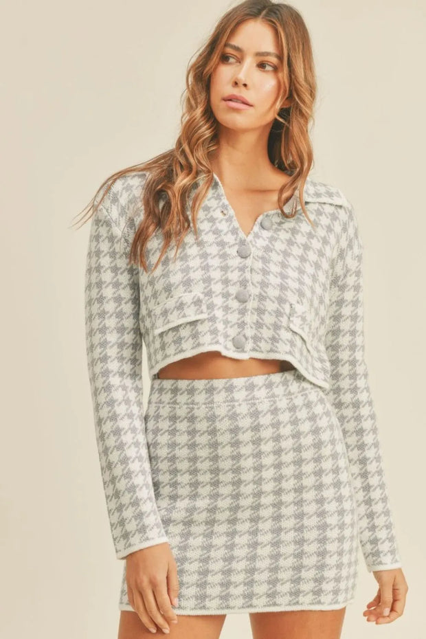MABLE Houndstooth Cropped Knit Cardigan and Mini Skirt Set-sets-Trendsi-[option4]-[option5]-[option6]-[option7]-[option8]-Shop-Boutique-Clothing-for-Women-Online