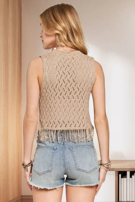 ADORA Fringe Hem Lurex Crochet Vest Top-Tank Tops & Camis-Trendsi-[option4]-[option5]-[option6]-[option7]-[option8]-Shop-Boutique-Clothing-for-Women-Online