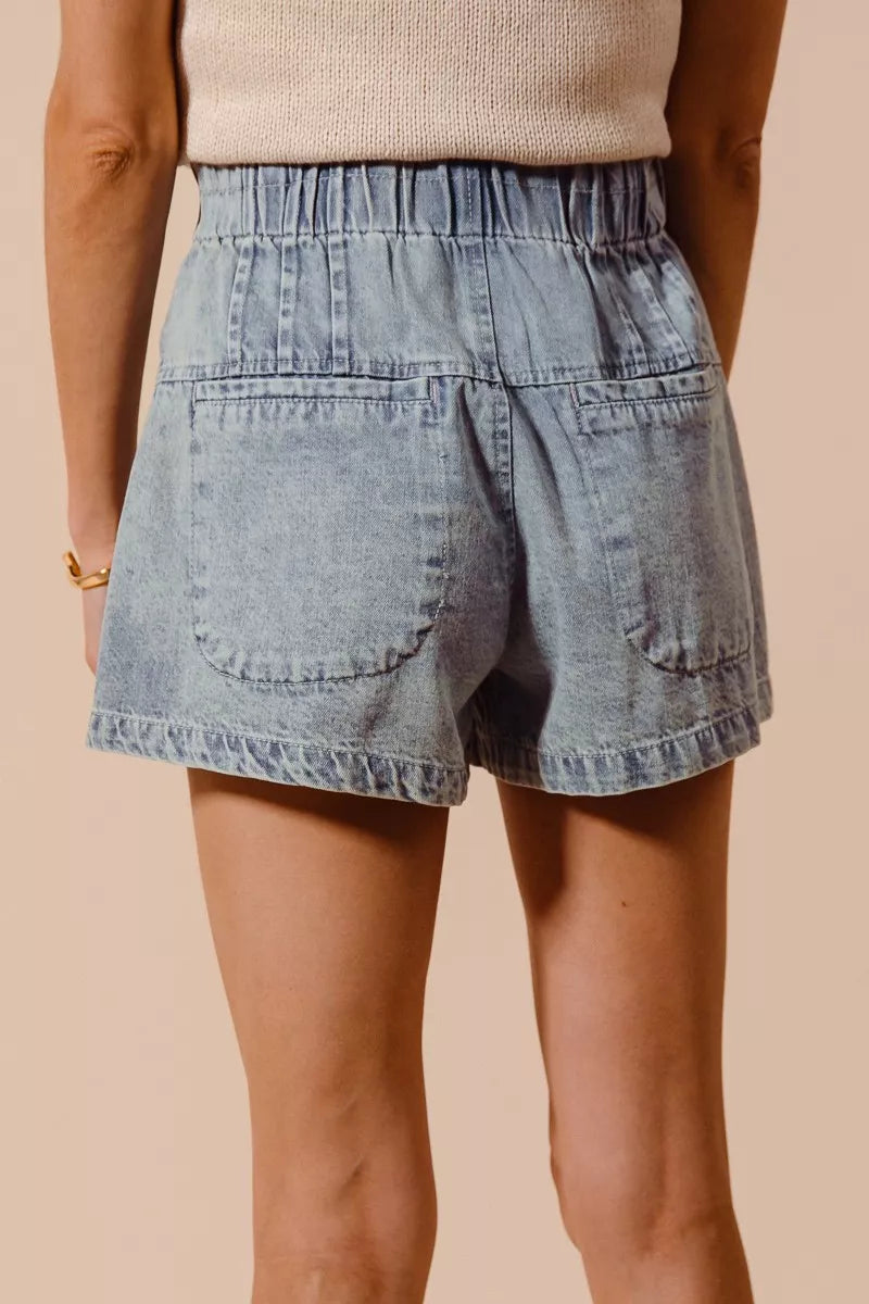 SO ME Flared Denim Shorts with Elasticized Waist-Shorts-Trendsi-[option4]-[option5]-[option6]-[option7]-[option8]-Shop-Boutique-Clothing-for-Women-Online