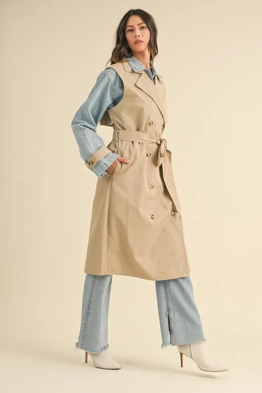 MABLE Layered Look Trench Coat With Denim Jacket-Coats & Jackets-Trendsi-[option4]-[option5]-[option6]-[option7]-[option8]-Shop-Boutique-Clothing-for-Women-Online