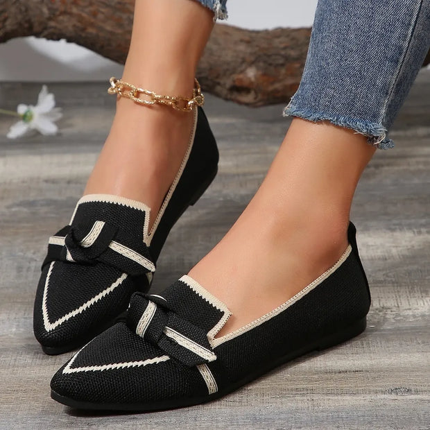 Bow Contrast Trim Point Toe Loafers-Flats-Trendsi-[option4]-[option5]-[option6]-[option7]-[option8]-Shop-Boutique-Clothing-for-Women-Online