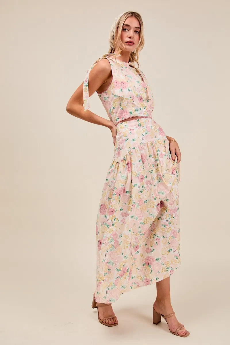 SO ME Floral Printed Woven Shoulder Bow Tie Top and Skirt Set-Dresses-Trendsi-[option4]-[option5]-[option6]-[option7]-[option8]-Shop-Boutique-Clothing-for-Women-Online