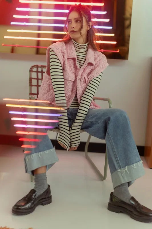 Annie Wear Texture Quilted Snap Down Vest Coat-Vest-Trendsi-[option4]-[option5]-[option6]-[option7]-[option8]-Shop-Boutique-Clothing-for-Women-Online