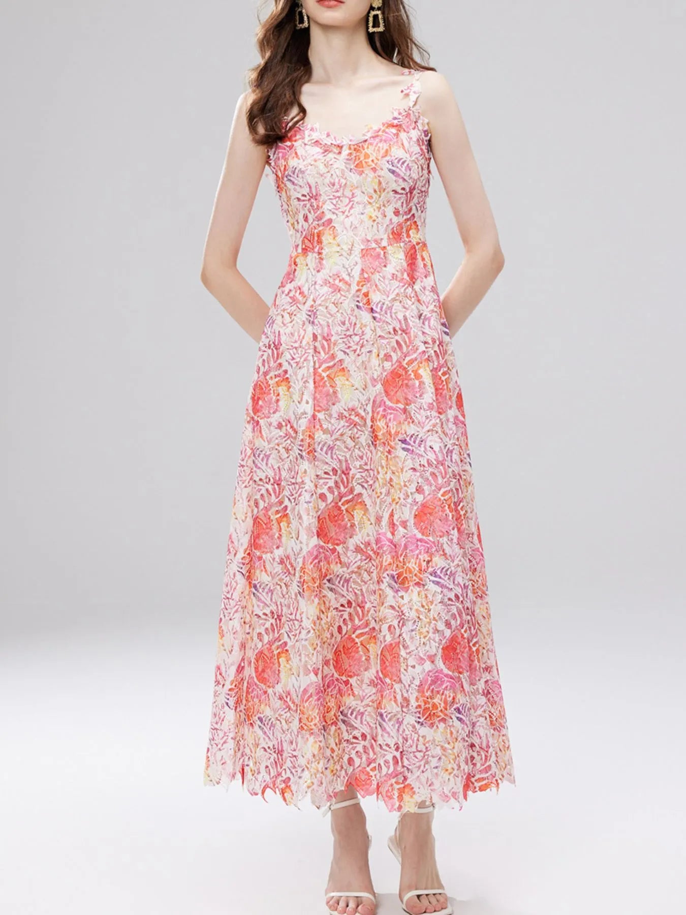 Floral Lace Sleeveless V-Neck Midi Dress-Dresses-Trendsi-[option4]-[option5]-[option6]-[option7]-[option8]-Shop-Boutique-Clothing-for-Women-Online