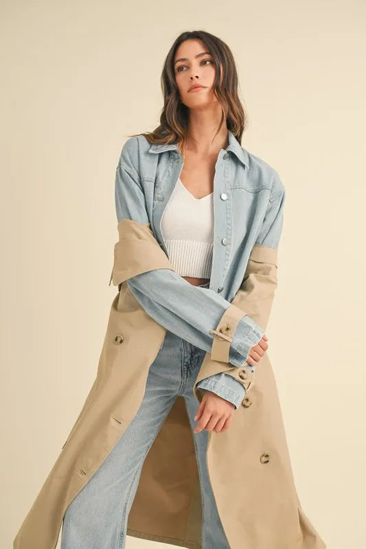 MABLE Layered Look Trench Coat With Denim Jacket-Coats & Jackets-Trendsi-[option4]-[option5]-[option6]-[option7]-[option8]-Shop-Boutique-Clothing-for-Women-Online