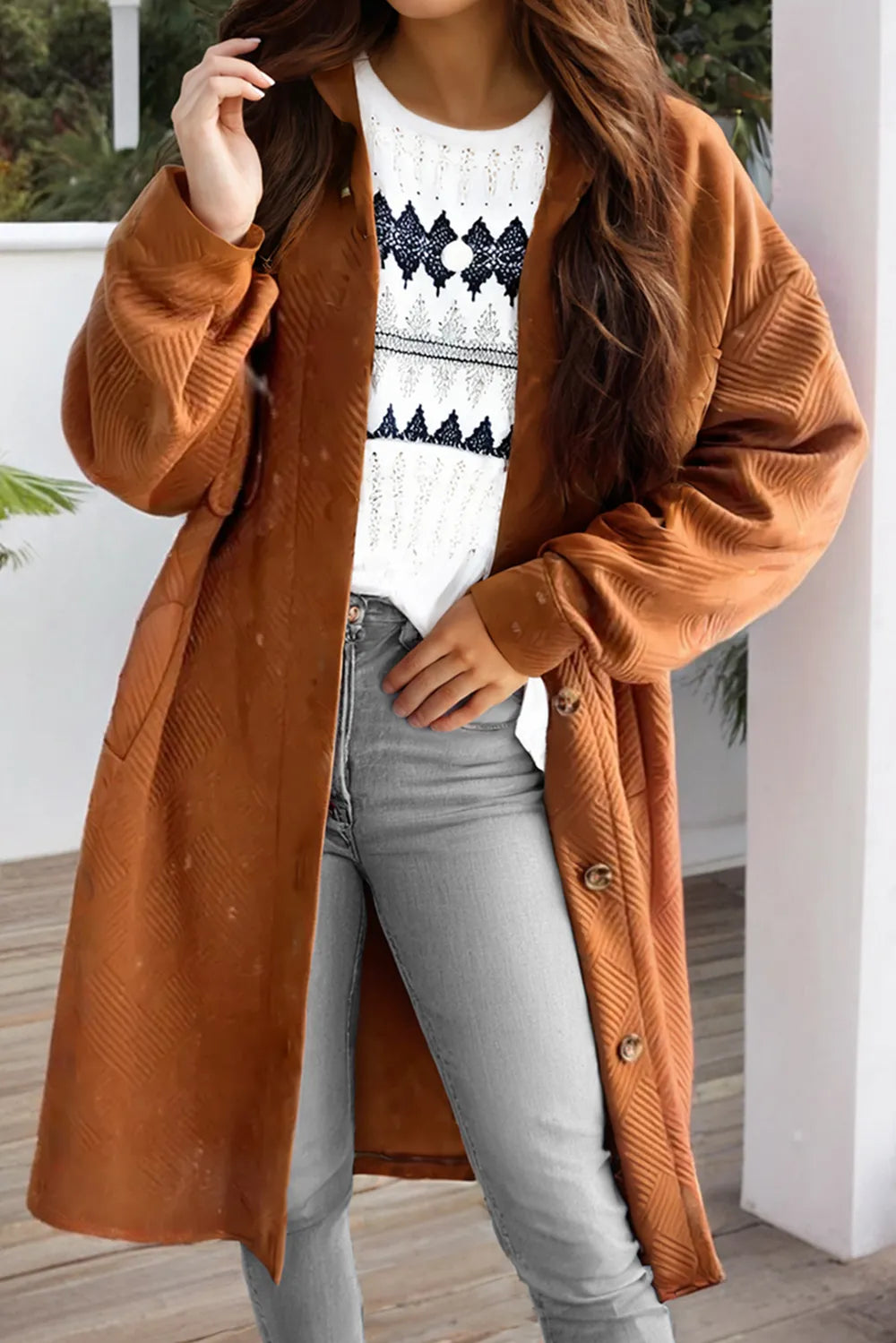 Textured Button Down Collared Neck Coat-Coats & Jackets-Trendsi-[option4]-[option5]-[option6]-[option7]-[option8]-Shop-Boutique-Clothing-for-Women-Online