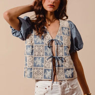 SO ME Crochet Lace Tie Front V Neck Blouse Top-Blouses-Trendsi-[option4]-[option5]-[option6]-[option7]-[option8]-Shop-Boutique-Clothing-for-Women-Online