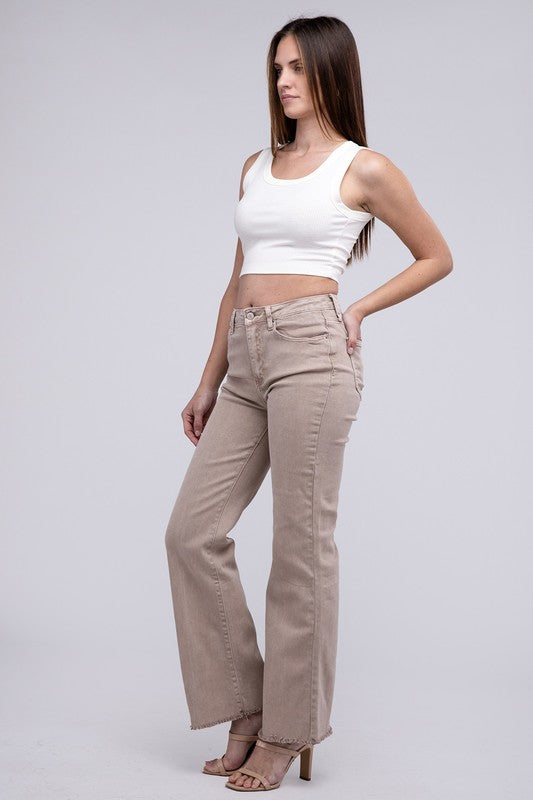 Zenana Acid Washed Frayed Cutoff Hem Straight Wide Pants-ZENANA-[option4]-[option5]-[option6]-[option7]-[option8]-Shop-Boutique-Clothing-for-Women-Online