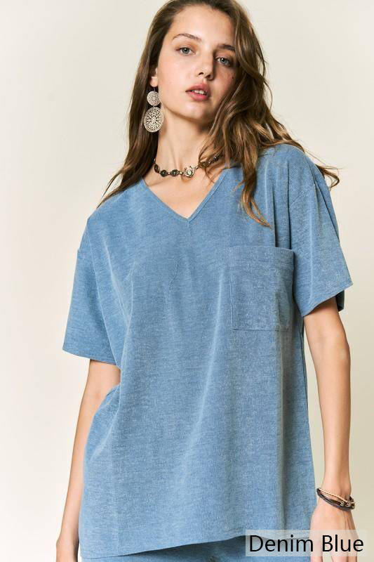 Petal Dew Solid V Neck Short Sleeve Loose Fit T-Shirt-T-shirts-Kiwidrop-[option4]-[option5]-[option6]-[option7]-[option8]-Shop-Boutique-Clothing-for-Women-Online