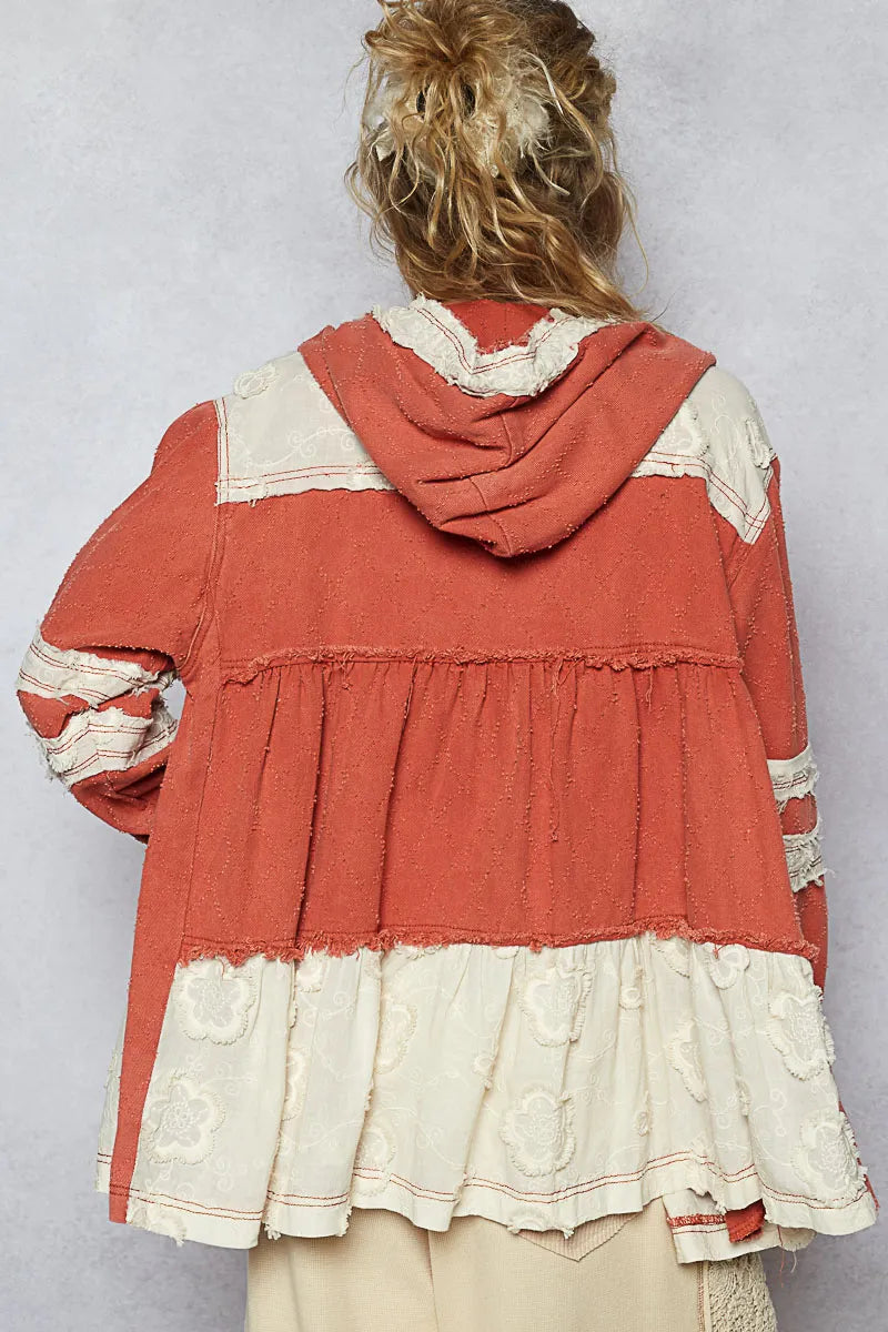 POL Raw Hem Color Block Hooded Jacket-Jacket-Trendsi-[option4]-[option5]-[option6]-[option7]-[option8]-Shop-Boutique-Clothing-for-Women-Online