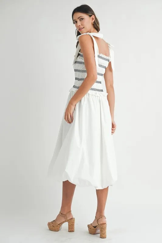 MABLE Smocked Bodice Bubble Midi Dress-Dresses-Trendsi-[option4]-[option5]-[option6]-[option7]-[option8]-Shop-Boutique-Clothing-for-Women-Online
