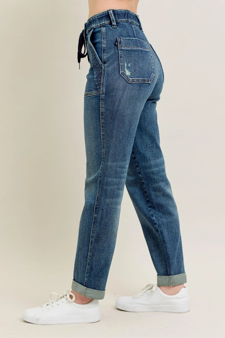 Judy Blue Full Size HW Vintage Wash Jeans w/ Drawstring-Pants-Trendsi-[option4]-[option5]-[option6]-[option7]-[option8]-Shop-Boutique-Clothing-for-Women-Online