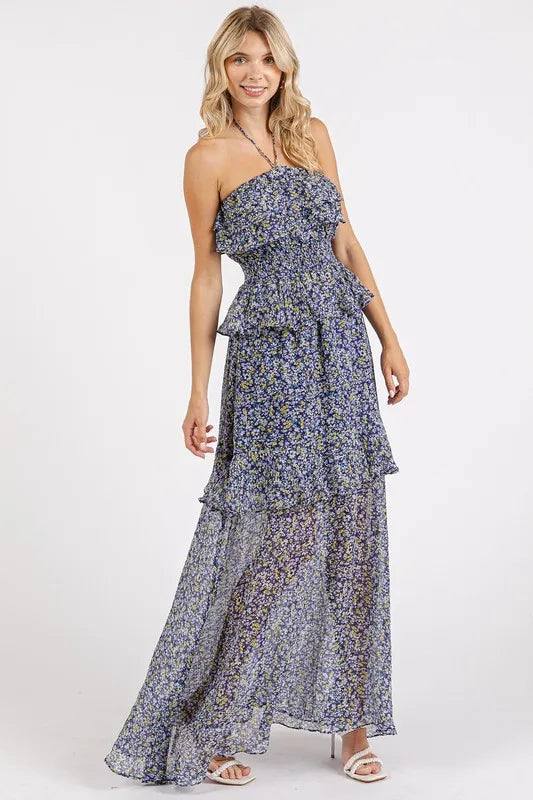 Mittoshop Ruffled Smocked Floral Halter Neck Maxi Dress-Dresses-Trendsi-[option4]-[option5]-[option6]-[option7]-[option8]-Shop-Boutique-Clothing-for-Women-Online