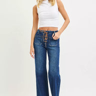 RISEN Full Size High Rise Wide Leg Jeans with Front Tie Detail Plus Size-Jeans-Trendsi-[option4]-[option5]-[option6]-[option7]-[option8]-Shop-Boutique-Clothing-for-Women-Online