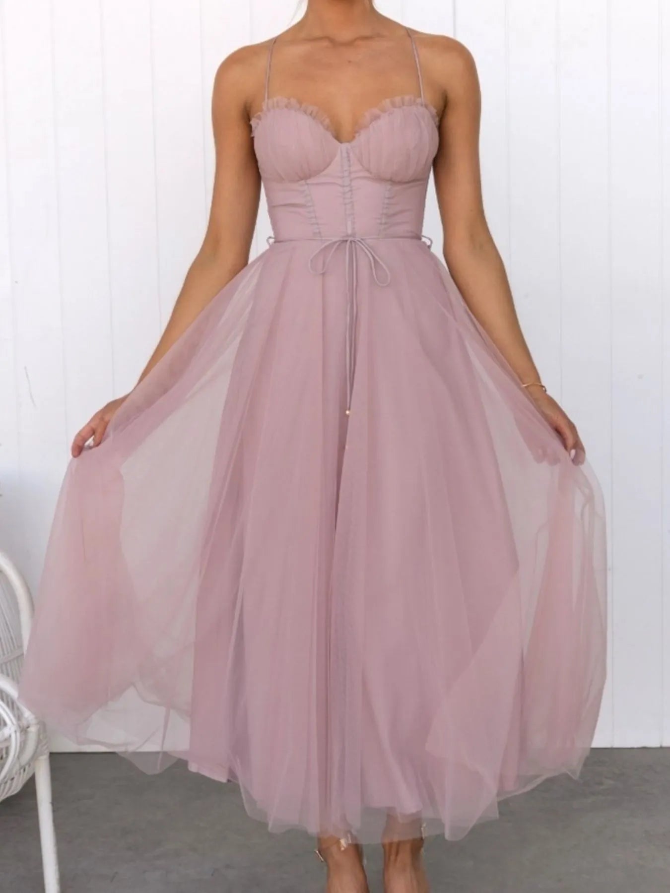 Sweetheart Neck Tulle Midi Dress-Dresses-Trendsi-[option4]-[option5]-[option6]-[option7]-[option8]-Shop-Boutique-Clothing-for-Women-Online