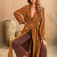 Slit Tied Collared Neck Longline Coat-Coats & Jackets-Trendsi-[option4]-[option5]-[option6]-[option7]-[option8]-Shop-Boutique-Clothing-for-Women-Online