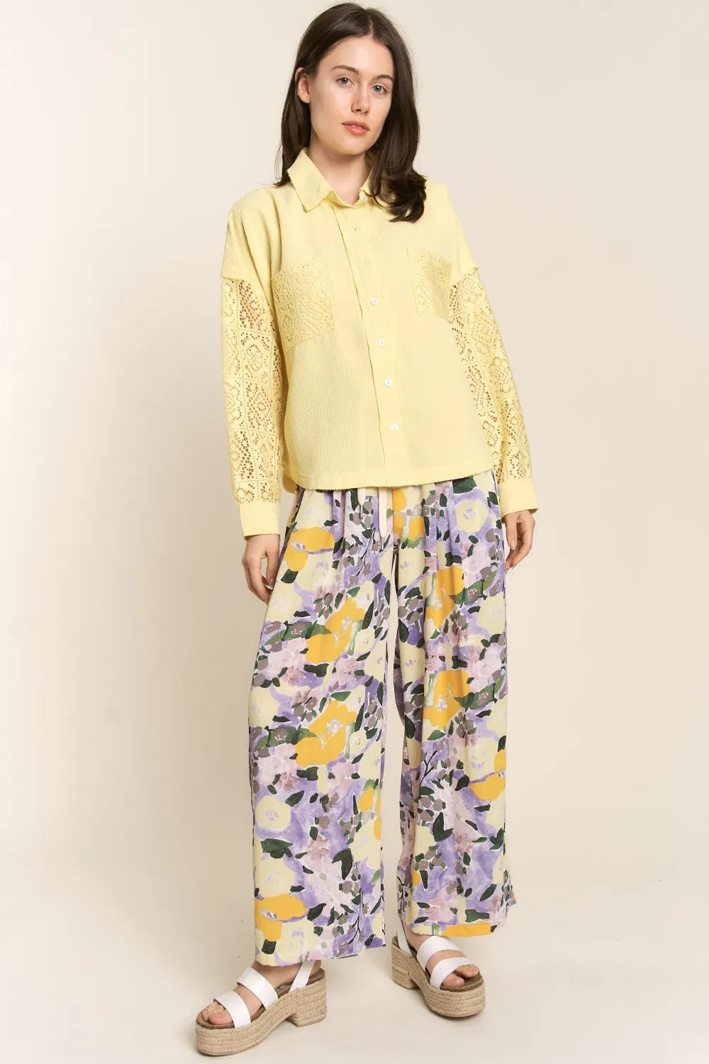 J.NNA Button Down Lace Long Sleeve Waffle Shirt-Blouses-Trendsi-[option4]-[option5]-[option6]-[option7]-[option8]-Shop-Boutique-Clothing-for-Women-Online