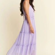 Davi & Dani Texture Swiss Dot Ruffle Square Neck Midi Dress-Dresses-Trendsi-[option4]-[option5]-[option6]-[option7]-[option8]-Shop-Boutique-Clothing-for-Women-Online