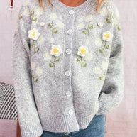 Flower Button Up Long Sleeve Cardigan-Cardigan-Trendsi-[option4]-[option5]-[option6]-[option7]-[option8]-Shop-Boutique-Clothing-for-Women-Online