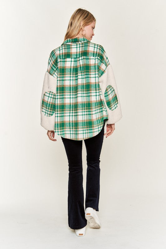 Multi plaid fuzzy sleeve jacket PLUS SIZE-Jade By Jane-[option4]-[option5]-[option6]-[option7]-[option8]-Shop-Boutique-Clothing-for-Women-Online