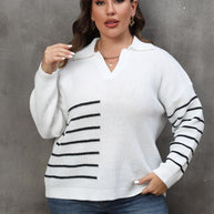 Plus Size Striped V-Neck Sweater-Sweaters-Trendsi-[option4]-[option5]-[option6]-[option7]-[option8]-Shop-Boutique-Clothing-for-Women-Online