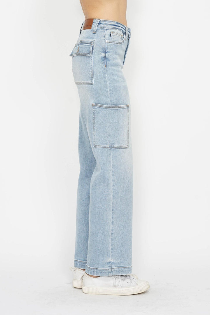 Judy Blue High Waist Light Wash Straight Cargo Jeans-Trendsi-[option4]-[option5]-[option6]-[option7]-[option8]-Shop-Boutique-Clothing-for-Women-Online