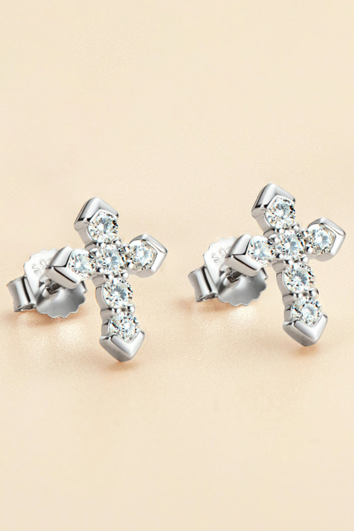 Moissanite Cross Stud Earrings-Trendsi-Silver-One Size-[option4]-[option5]-[option6]-[option7]-[option8]-Shop-Boutique-Clothing-for-Women-Online