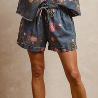 BiBi Floral Printed Denim Short Pants With Pocket-Shorts-Trendsi-[option4]-[option5]-[option6]-[option7]-[option8]-Shop-Boutique-Clothing-for-Women-Online