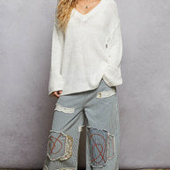 POL Oversized V-Neck Knit Top-Blouses-Trendsi-[option4]-[option5]-[option6]-[option7]-[option8]-Shop-Boutique-Clothing-for-Women-Online