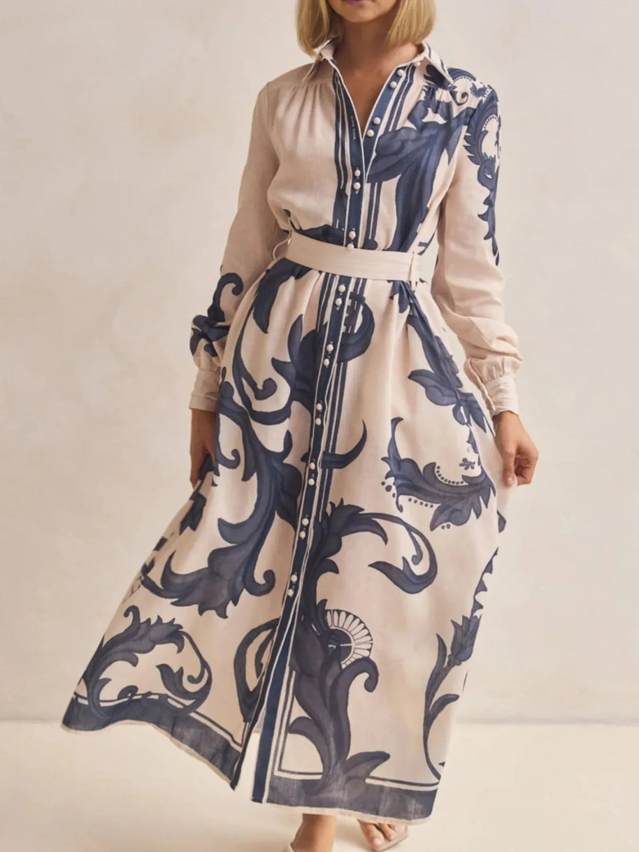Printed Button Down Belted Shirt Dress-Dresses-Trendsi-[option4]-[option5]-[option6]-[option7]-[option8]-Shop-Boutique-Clothing-for-Women-Online